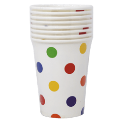 Vasos de Cartón Puntos de Colores con Blanco 9Oz 8 unds